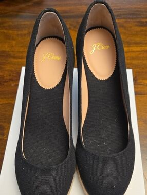 J. Crew Seville Espradille Wedges In Black Canvas Rounded-Toe Heels Size 9